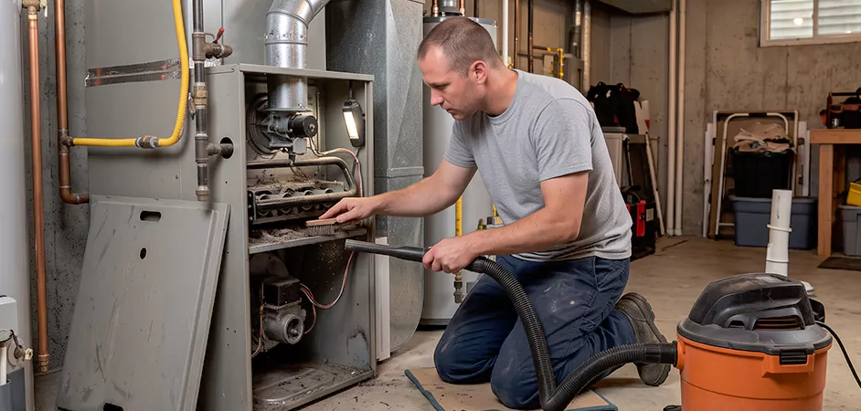 Burner and Heater Compartment Lint Removal in Mission
