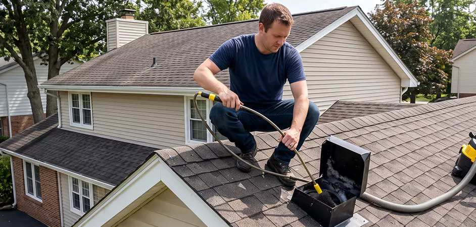Multi-Story Roof Dryer Vent Cleaning in Mission